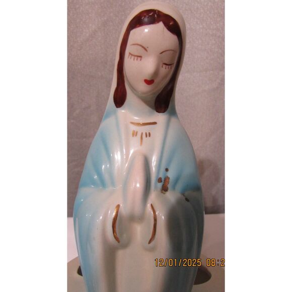 Vintage praying Virgin Mother Mary planter ceramic religious Catholic blue Jesus - Picture 2 of 9